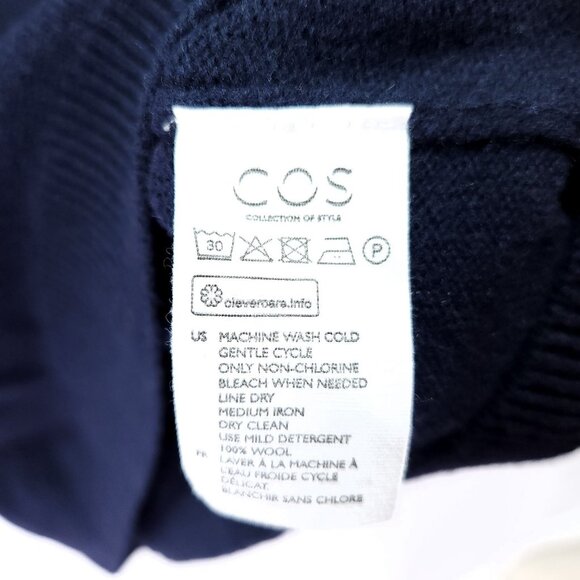 COS Wool Sweater Mens Medium Crew Neck Navy Blue Pullover Quiet Luxury - Picture 11 of 12